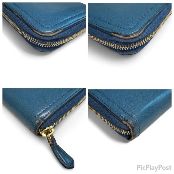 Women's Prada Saffiano Fiocco Leather Long Blue Zippered Ribbon Wallet - Picture 6 of 16